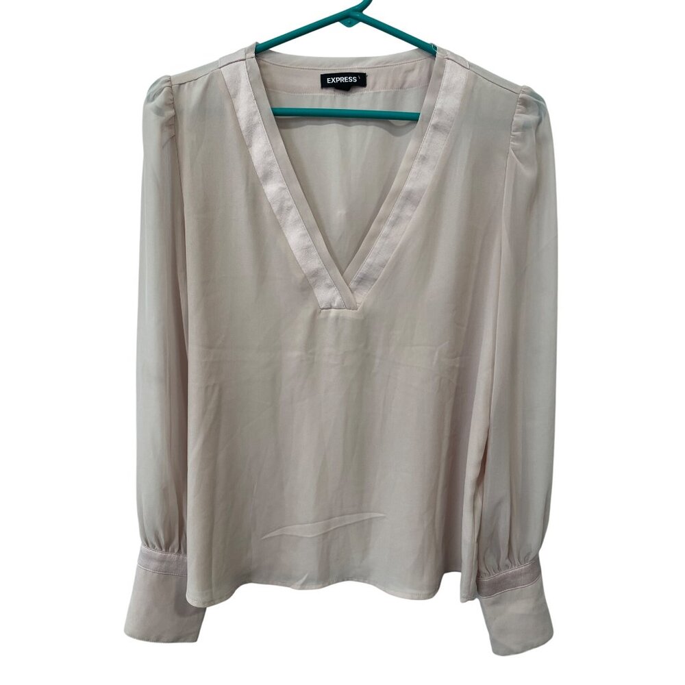 Express V Neck Sheer Long Sleeve Blouse Womens Small Pink Feminine Career Office